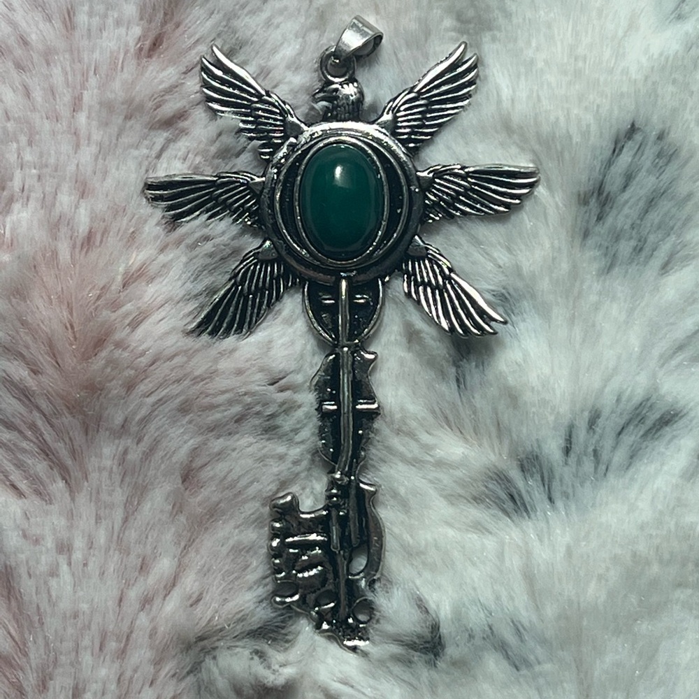 natural MALACHITE skeleton key biblical Angel pendant